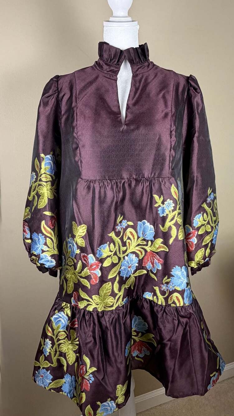 Tuckernuck Palmerston Dress Winetasting Dianthus Jacquard Burgundy Plum M EUC